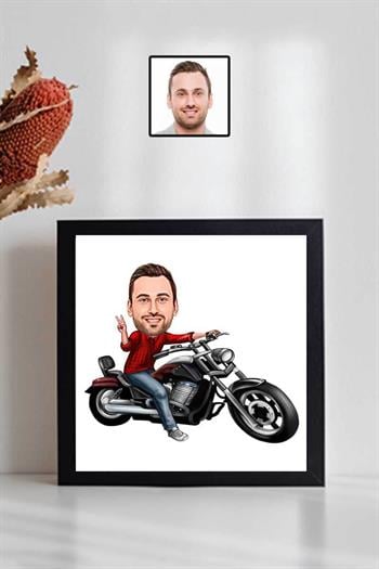 Motorsiklet Tutkunlarına Hediye Karikatürlü Kare Çerçeve
