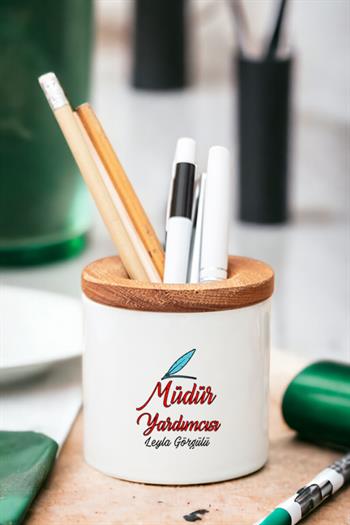 Müdür Yardımcısı Ahşap Kapaklı Kalemlik
