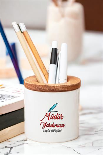 Müdür Yardımcısı Ahşap Kapaklı Kalemlik