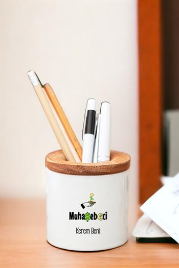Muhasebeci Ahşap Kapaklı Kalemlik
