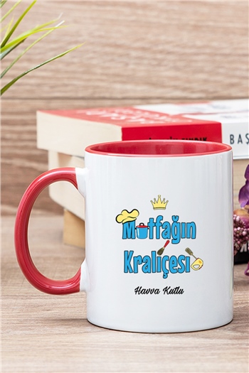 Ev Hanımı Anneye Hediye Mutfağın Kraliçesi İçi Renkli Kupa Bardak