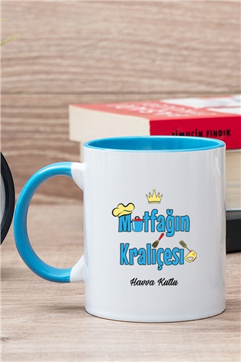 Ev Hanımı Anneye Hediye Mutfağın Kraliçesi İçi Renkli Kupa Bardak