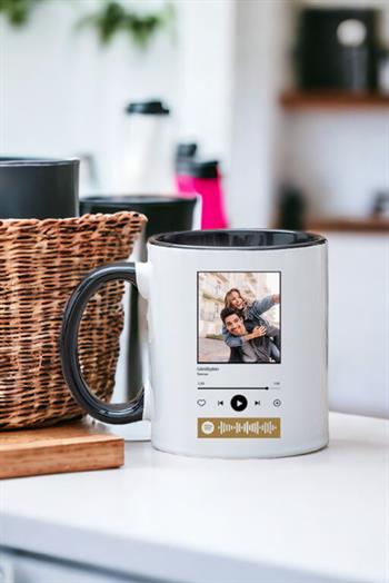 Müzik Severlere Hediye Spotify QR Barkodlu İçi Renkli Kupa Bardak