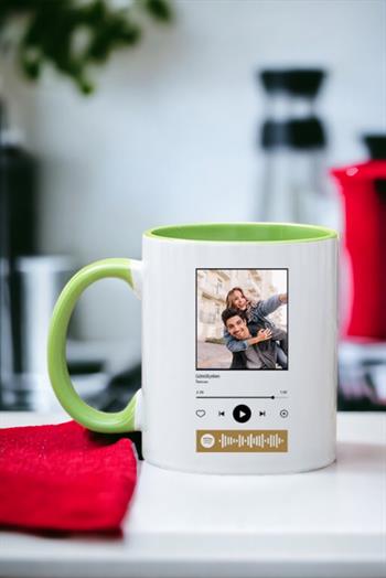 Müzik Severlere Hediye Spotify QR Barkodlu İçi Renkli Kupa Bardak