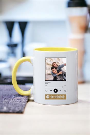 Müzik Severlere Hediye Spotify QR Barkodlu İçi Renkli Kupa Bardak