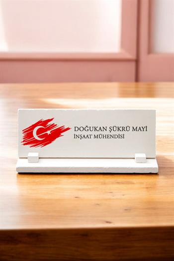Ofis Hediyesi Türk Bayraklı Kişiye Özel Taş Masa İsimliği