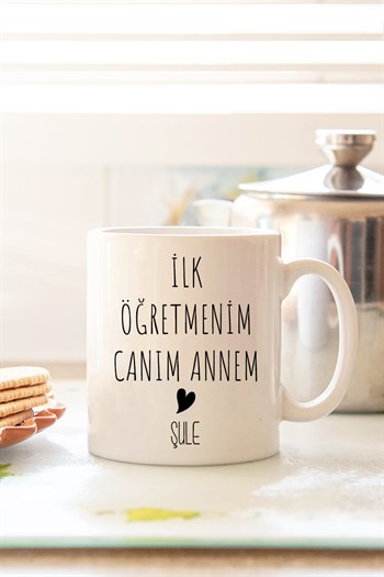 Öğretmen Anneye Hediye Beyaz Kupa Bardak