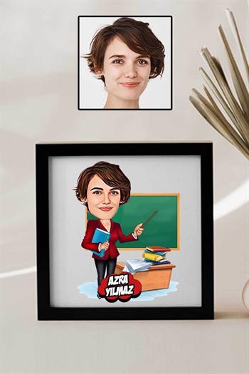 Öğretmene Atanma Hediyesi Karikatürlü Kare Çerçeve