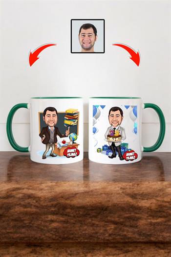 Öğretmene Doğum Günü Hediyesi Erkek Öğretmen Karikatürlü Kupa Bardak