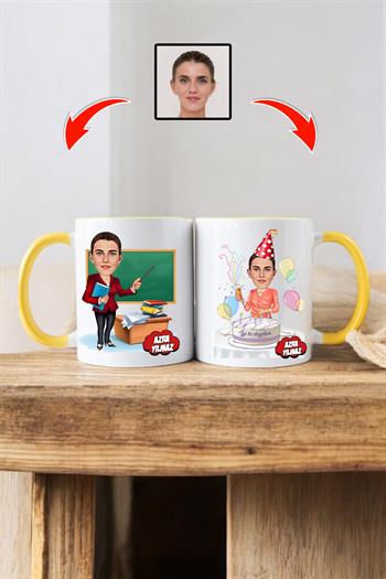 Öğretmene Doğum Günü Hediyesi Kadın Öğretmen Karikatürlü Kupa Bardak