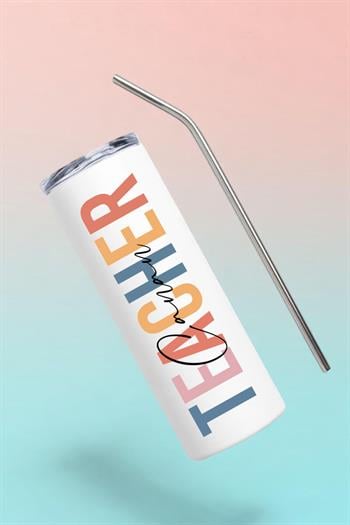 Öğretmene Hediye İsme Özel Çelik Pipetli Termos Bardak