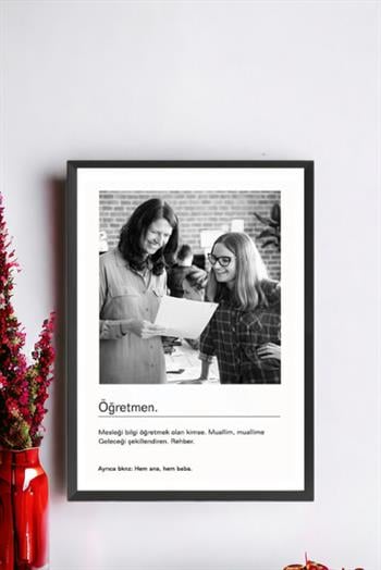Öğretmene Hediye Siyah Beyaz Tasarım Kelime Anlamlı Hediyelik Çerçeve