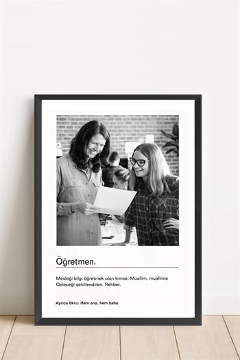 Öğretmene Hediye Siyah Beyaz Tasarım Kelime Anlamlı Hediyelik Çerçeve