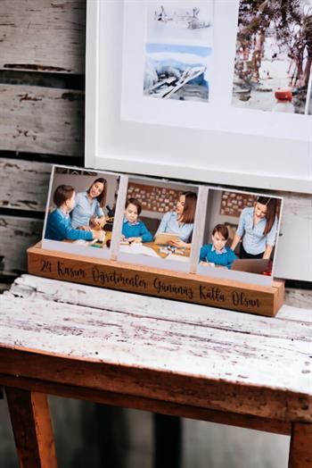 Öğretmene Özel Hediye Fotoğraflı Ahşap Stand