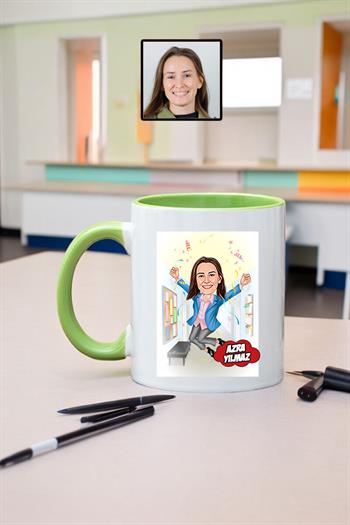 Öğretmenler Günü Hediyesi Kadın Öğretmen Karikatürlü Kupa Bardak