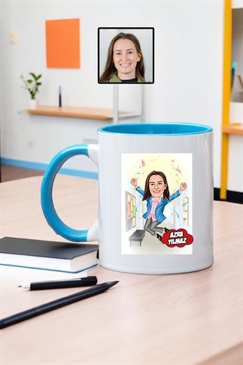 Öğretmenler Günü Hediyesi Kadın Öğretmen Karikatürlü Kupa Bardak