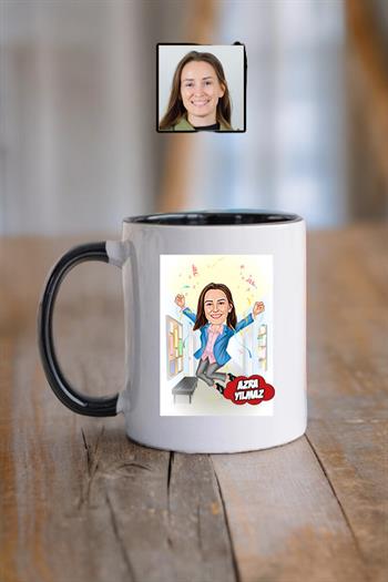 Öğretmenler Günü Hediyesi Kadın Öğretmen Karikatürlü Kupa Bardak