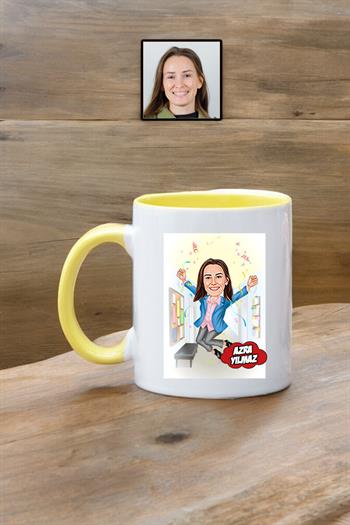 Öğretmenler Günü Hediyesi Kadın Öğretmen Karikatürlü Kupa Bardak