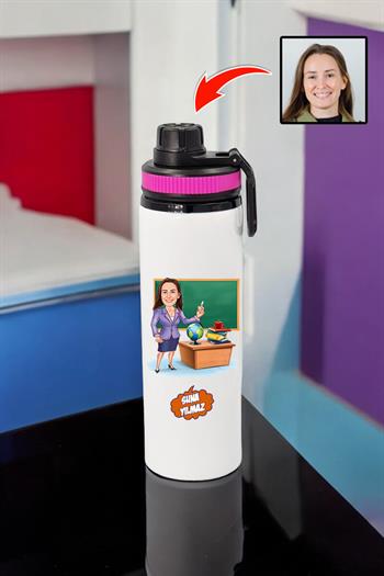 Öğretmenler Günü Hediyesi Karikatürlü 850ml Su Matarası