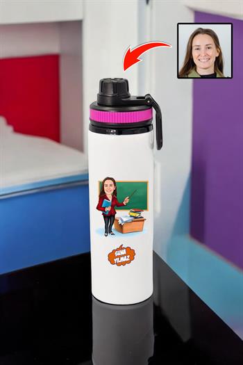 Öğretmenler Günü Hediyesi Karikatürlü 850ml Su Matarası