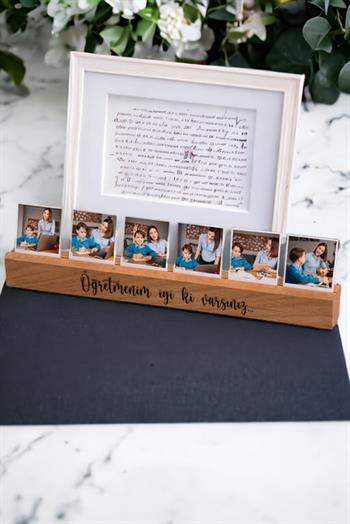 Öğretmenler Günü Hediyesi Mesajlı Ahşap Fotoğraf Standı