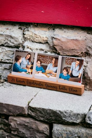 Öğretmenler Günü Hediyesi Mesajlı Ahşap Fotoğraf Standı