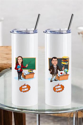 Öğretmenler Gününe Özel Pipetli Çelik Termos Bardak