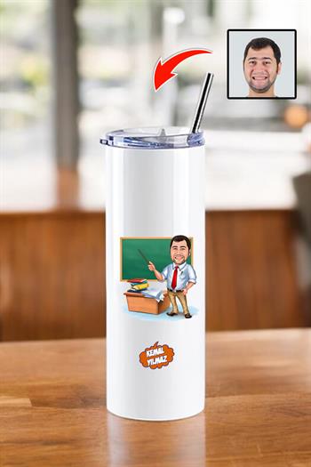 Öğretmenler Gününe Özel Pipetli Çelik Termos Bardak