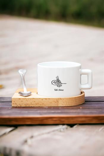 Osmanlı Tuğralı İsme Özel Ahşap Altlıklı Fincan