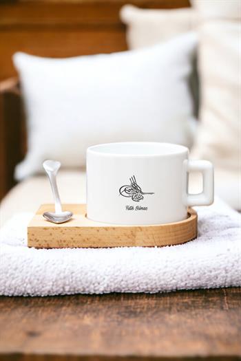 Osmanlı Tuğralı İsme Özel Ahşap Altlıklı Fincan