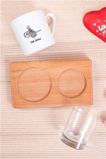 Osmanlı Tuğralı İsme Özel Ahşap Sunumlu Türk Kahvesi Fincanı