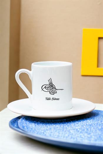 Osmanlı Tuğralı İsme Özel Beyaz Türk Kahvesi Fincanı