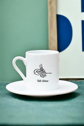 Osmanlı Tuğralı İsme Özel Beyaz Türk Kahvesi Fincanı