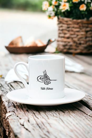 Osmanlı Tuğralı İsme Özel Beyaz Türk Kahvesi Fincanı