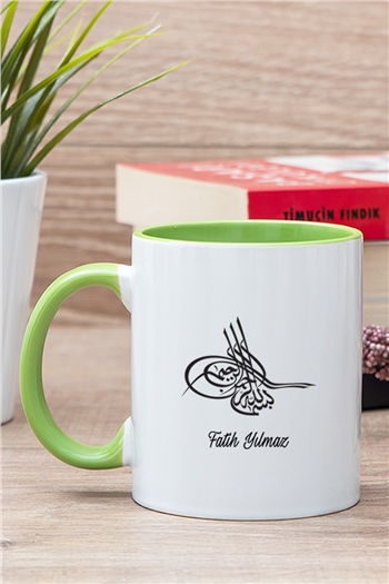 Osmanlı Tuğralı İsme Özel İçi Renkli Kupa Bardak