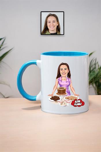 Pastacıya Hediye Kadın Pastacı Karikatürlü Kupa Bardak