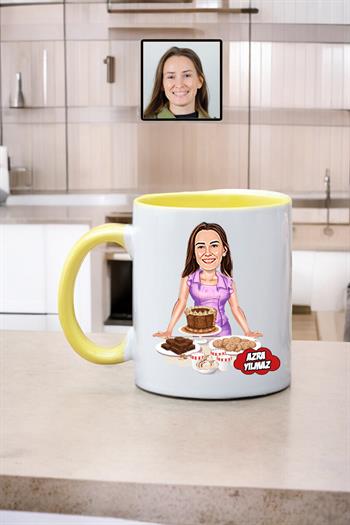Pastacıya Hediye Kadın Pastacı Karikatürlü Kupa Bardak