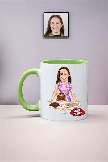 Pastacıya Hediye Kadın Pastacı Karikatürlü Kupa Bardak