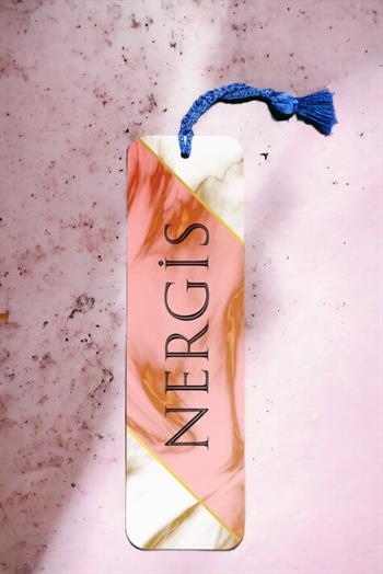 Pembe Mermer Tasarım İsimli Metal Kitap Ayracı