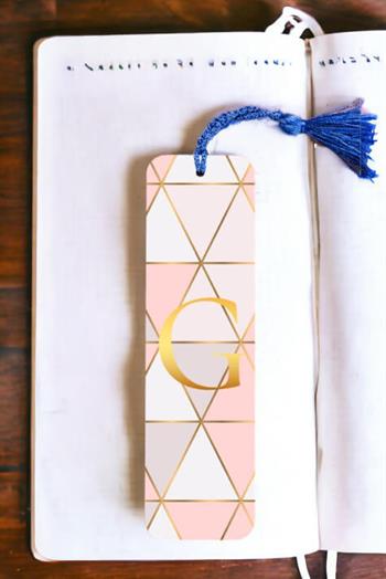 Pembe Mozaik Tasarım Gold Baş Harfli Metal Kitap Ayracı