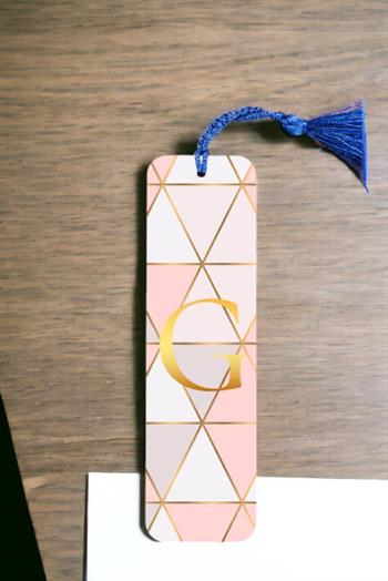 Pembe Mozaik Tasarım Gold Baş Harfli Metal Kitap Ayracı