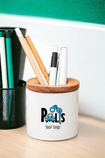 Polis Ahşap Kapaklı Kalemlik