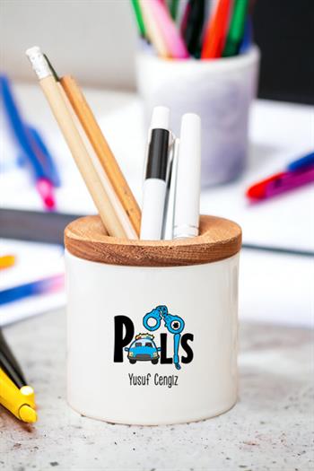 Polis Ahşap Kapaklı Kalemlik