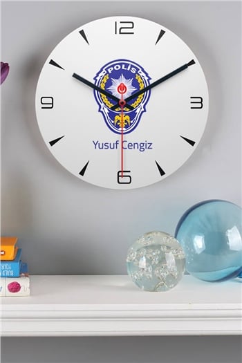 Polis Logolu Ahşap Duvar Saati