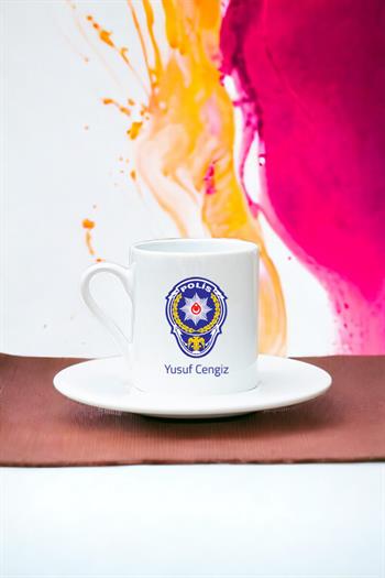 Polis Logolu Beyaz Türk Kahvesi Fincanı