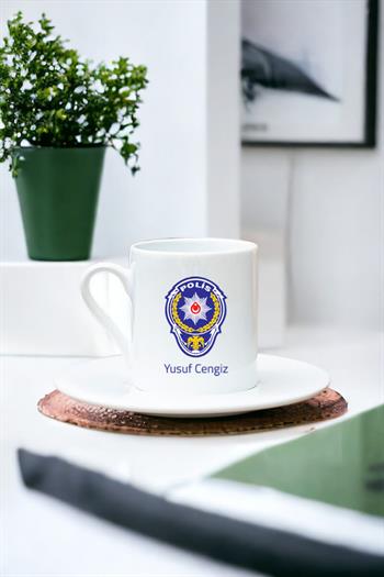 Polis Logolu Beyaz Türk Kahvesi Fincanı
