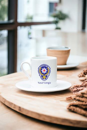 Polis Logolu Beyaz Türk Kahvesi Fincanı