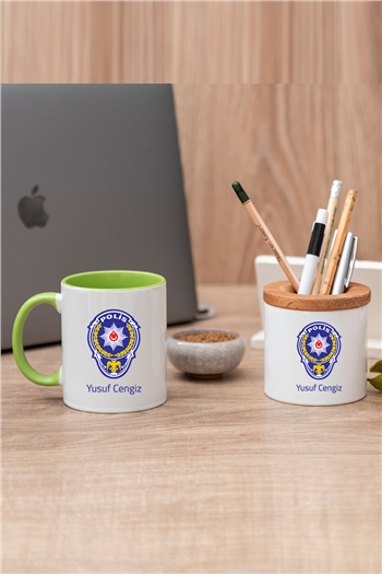 Polis Logolu Renkli Kupa Bardak ve Kalemlik
