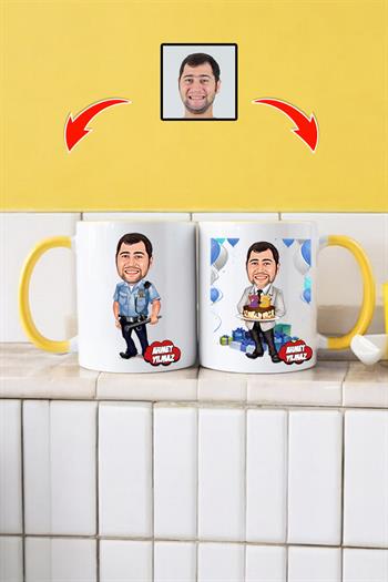 Polise Doğum Günü Hediyesi Karikatürlü Kupa Bardak