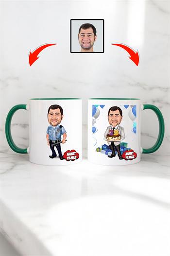 Polise Doğum Günü Hediyesi Karikatürlü Kupa Bardak
